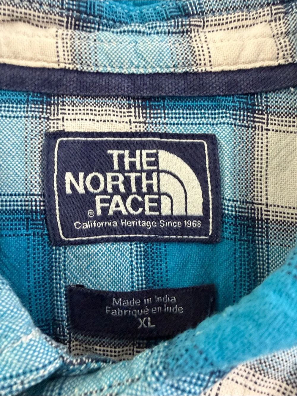The North Face Men’s Teal and White Plaid Short-Sleeve Button-Down Shirt